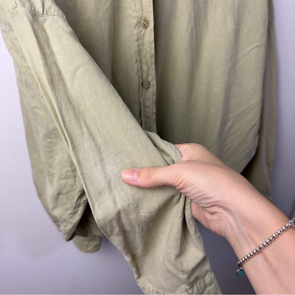 Young Fabulous & Broke Sage Green Linen Button Down Twist Front Top M - Picture 6 of 7